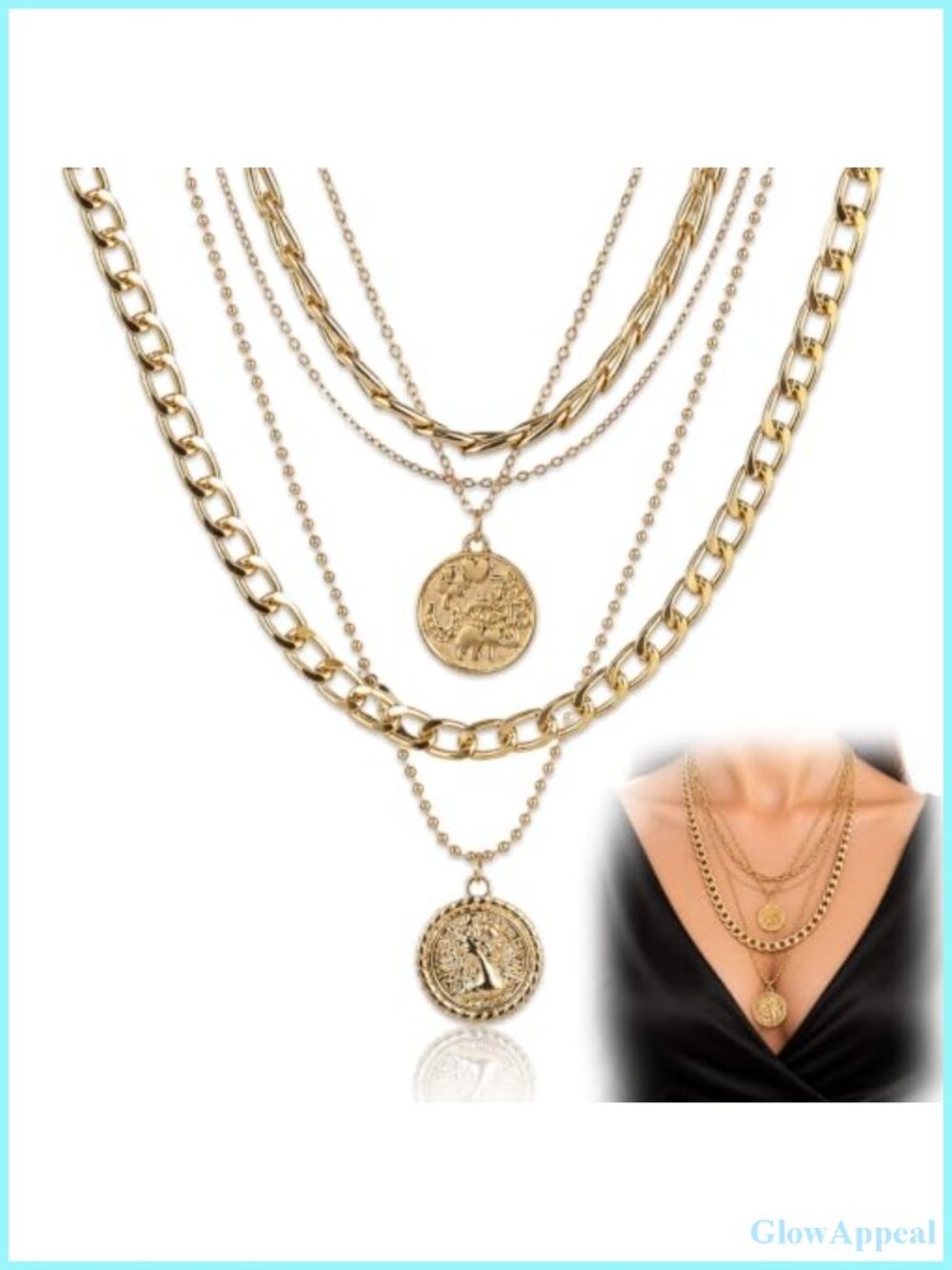 Gold Layered Coin Pendant Necklace Chunky Pirate Costume Jewelry